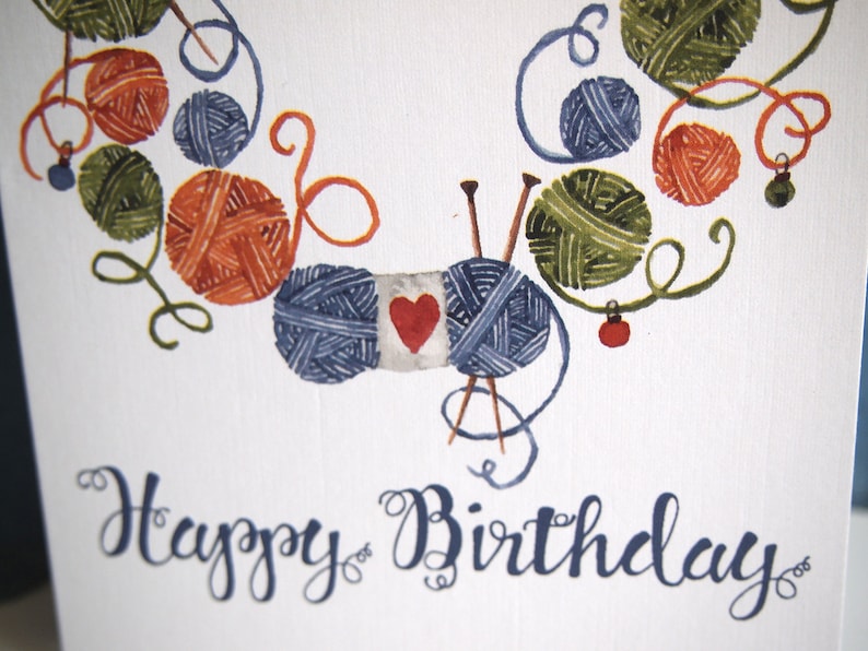 Knitting Happy Happy Birthday Greeting Card Blank Inside Etsy