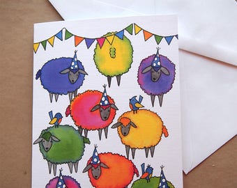 Knitting Birthday Card, unique, hand painted, one of a kind, quality card stock, knitter gift, crocheter, knitting accessory, sheep lovers