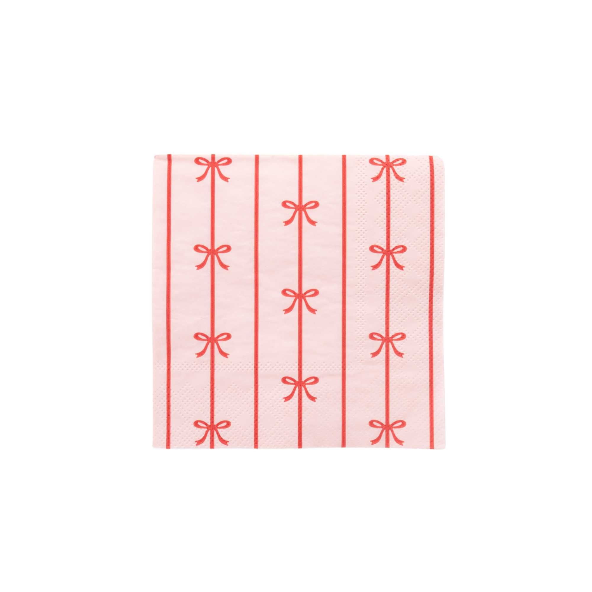 Red & Pink Bow Small Paper Cocktail Party Napkins