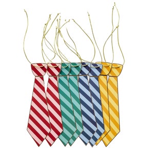 May include: Set of seven colorful striped paper tie gift tags with gold string.