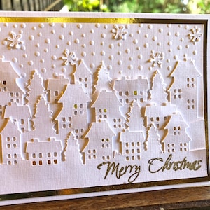 Tarjetas navideñas de ciudad, juego de tarjetas navideñas en relieve, tarjetas navideñas en oro blanco, juegos de tarjetas navideñas en caja, juegos de tarjetas de Feliz Navidad