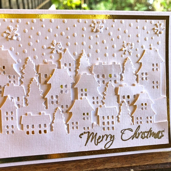 City Christmas Cards, Embossed Christmas Card Set, White Gold Holiday Cards, Boxed Christmas Card Sets, Merry Christmas Card Sets