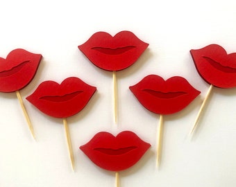 Valentines Day Lips Cupcake Toppers, Valentine Toppers, Valentine Party Decoration, Valentine's Day, Set of 12