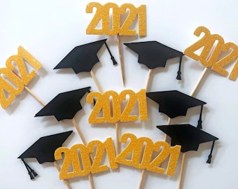 Graduation Party Cupcake Toppers, Graduation Decorations, Class of 2024 Topper, Congrats Grad Food Picks-Set of 12