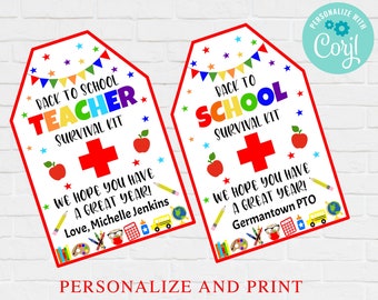 Etichette regalo per kit di sopravvivenza per insegnanti, etichette per bomboniere di ritorno a scuola, ringraziamento per gli insegnanti il primo giorno di scuola, kit di sopravvivenza per il personale, PTO (Associazione Genitori e Insegnanti) degli studenti