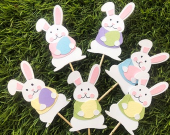 Bunny Cupcake Toppers, Easter Cupcake Topper, Spring Bunny Birthday, Some Bunny is one, rabbit food picks, Easter Egg Hunt-Set of 12