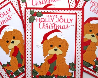 Dog Christmas Cards, Retriever Puppy, Handmade Holiday Card Set