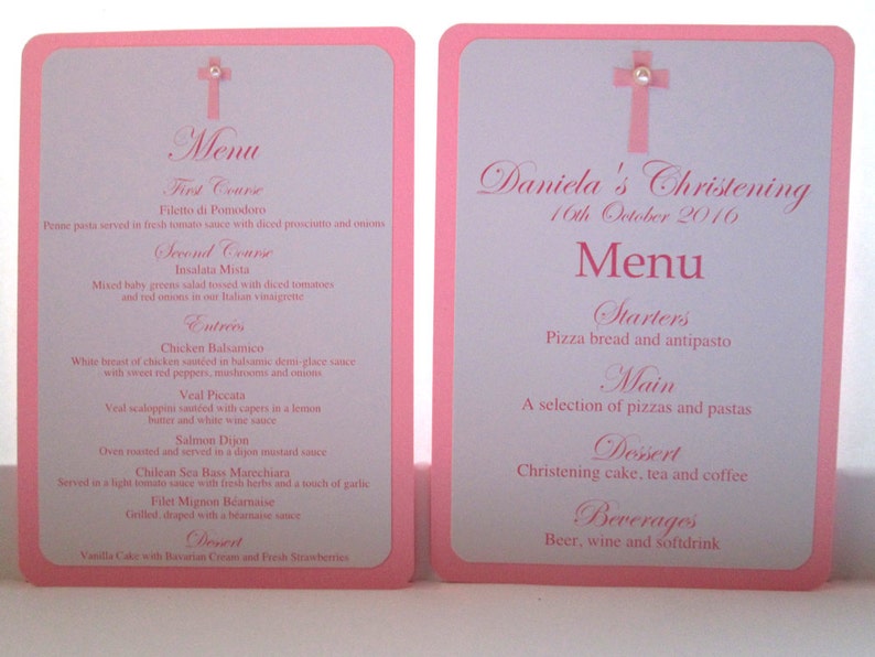 Baptism Menu Cards Personalized Christening Menu Cards Etsy