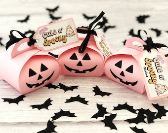 Pink Halloween Treat Boxes, Halloween Party Favors, Halloween Favor Boxes, Treat Bags, Halloween Decoration, Candy Box - Set of 10