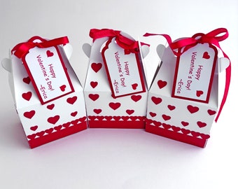 Valentine Favor Box, School Valentines Day Treat Box, Candy Box, Party Gift Box, Classroom Valentine Favors, Heart Box - Set of 10