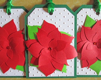 Poinsettia Christmas Gift Tags - Christmas Tags - Holiday Gift Tags - Christmas Gifts - Christmas Wrapping - Christmas Gift Wrap - Set of 5