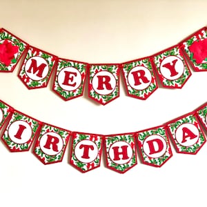 Frohe Geburtstag Banner, Weihnachten Alles Gute zum Geburtstag Girlande, Winter Party Dekorationen, 25 Dezember Rot Grün Geburtstag