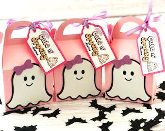Bolsas rosas para dulces de Halloween, cajitas de fantasmas para regalos de Halloween, cajas para dulces, bolsas de dulces para el aula, decoración de Halloween, truco o trato - 10