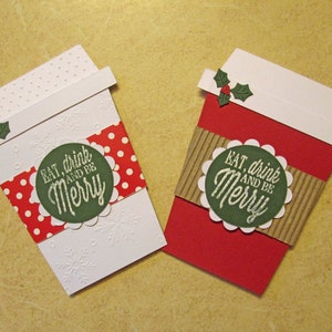 2 Christmas Gift Card Holders  - coffee cup gift card holders - Gift Card Envelope - Money Holders - Holiday Gift Card Holders