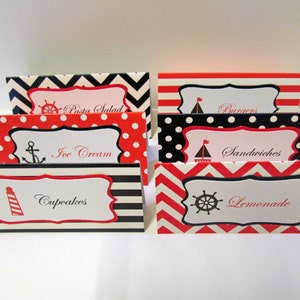 Nautische feestdecoraties, nautische voedseletiketten, nautische verjaardag, nautische babyshower, nautische decoraties, thema - Set van 12