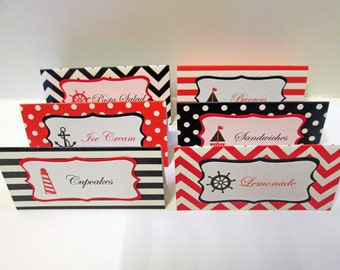 Decoraciones para fiestas náuticas, etiquetas para comida náuticas, cumpleaños náutico, baby shower náutico, decoraciones náuticas, temática - Juego de 12