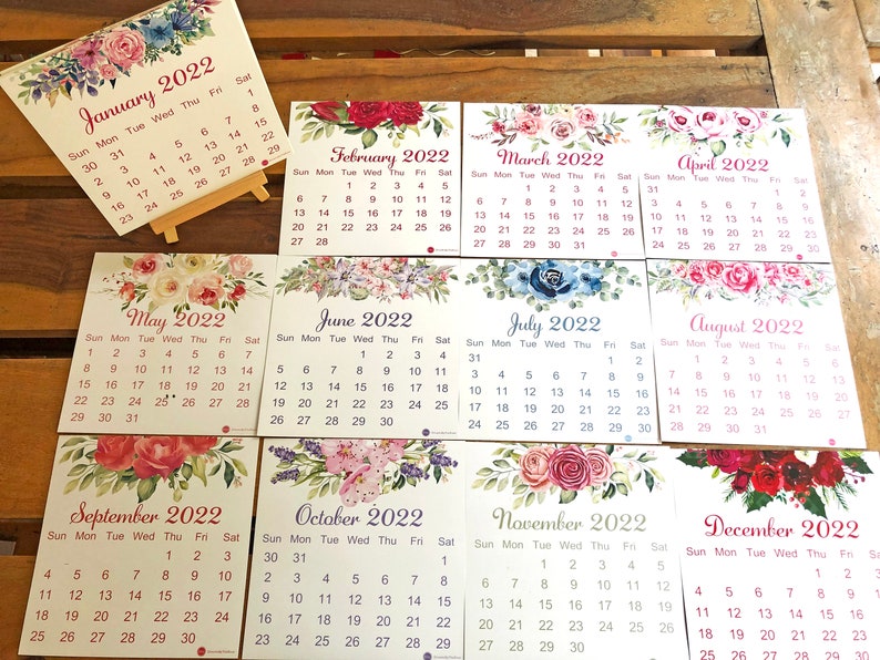 2024 Monthly Floral Desk Calendar, Office Decor, Desk Accessory, New Year Christmas Gift With Wooden Easel Stand image 8