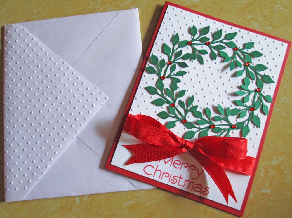 Wreath Christmas Cards Embossed Christmas Card Sets Etsy