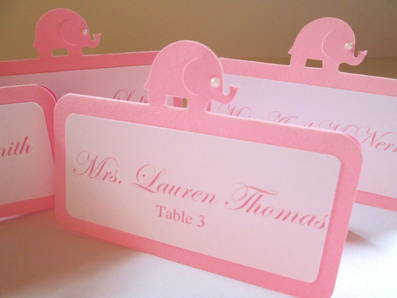 20 Personalized Pink Girl Baby Shower Elephant Place Cards Name Cards Food Labels Escort Cards Seating Cards Placecards Pink