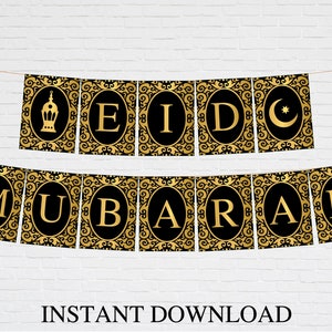 Eid Mubarak Banner, Printable Happy Eid Banner, Eid Party Decorations, Ramadan Kareem Garland