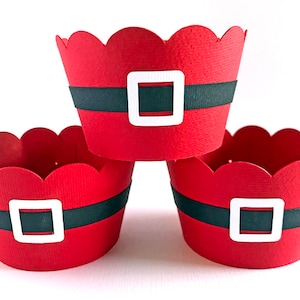 Christmas Cupcake Wrappers, Christmas Wrappers, Christmas Party Decoration, Santa Cupcake Liners,  Cupcake Wraps, Holiday Party - Set of 12