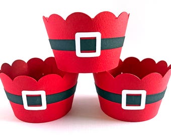 Christmas Cupcake Wrappers, Christmas Wrappers, Christmas Party Decoration, Santa Cupcake Liners,  Cupcake Wraps, Holiday Party - Set of 12