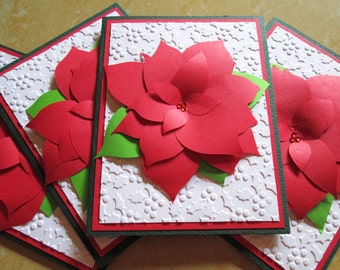 Poinsettia Christmas Card Set, Handmade Holiday Cards