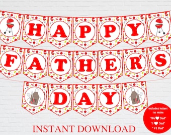 Barbecue Happy Father's Day Banner, Printable Grilling Fathers Day Party Decorations,  I, We Love Dad Garland, Printable, Instant Download