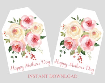 Happy Mothers Day Gift Tags, Printable Digital Floral Mother's Day Favor Tags, Instant Download Gift for Mom, Mum, Grandma