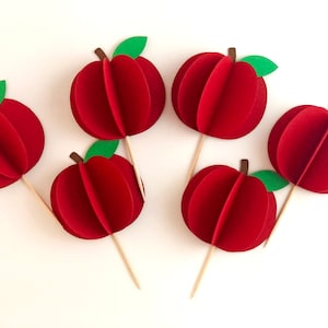 Back To School Cupcake Toppers, First Day of School Party, Apple Food Picks, Open House Classroom Decoration, School Supplies  - Set of 12