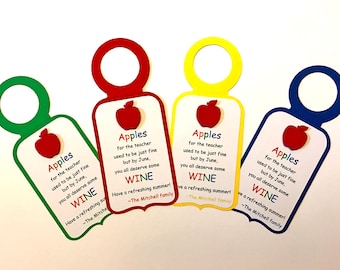 6 Teacher Gift Tags, Teacher Appreciation, Teacher Wine Tags, Teacher wine label, Teacher Thank you, Wine Bottle Tags, end of year gift