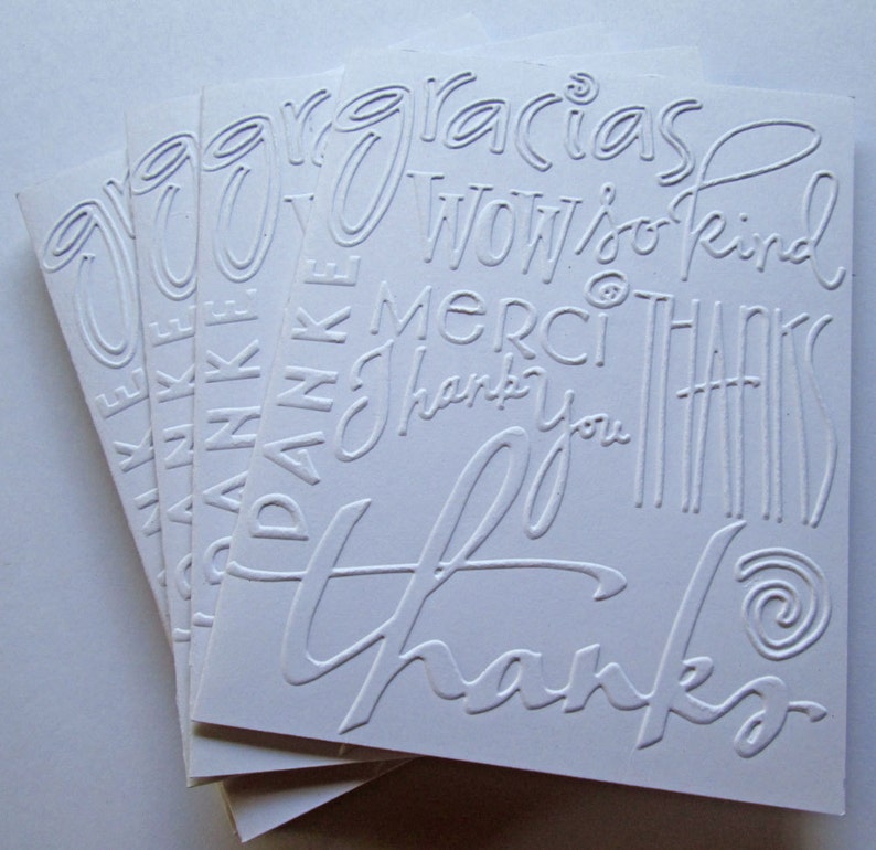 Embossed Cards, Set of 8, Embossed Card Set, Thank You Cards, Note Card ...