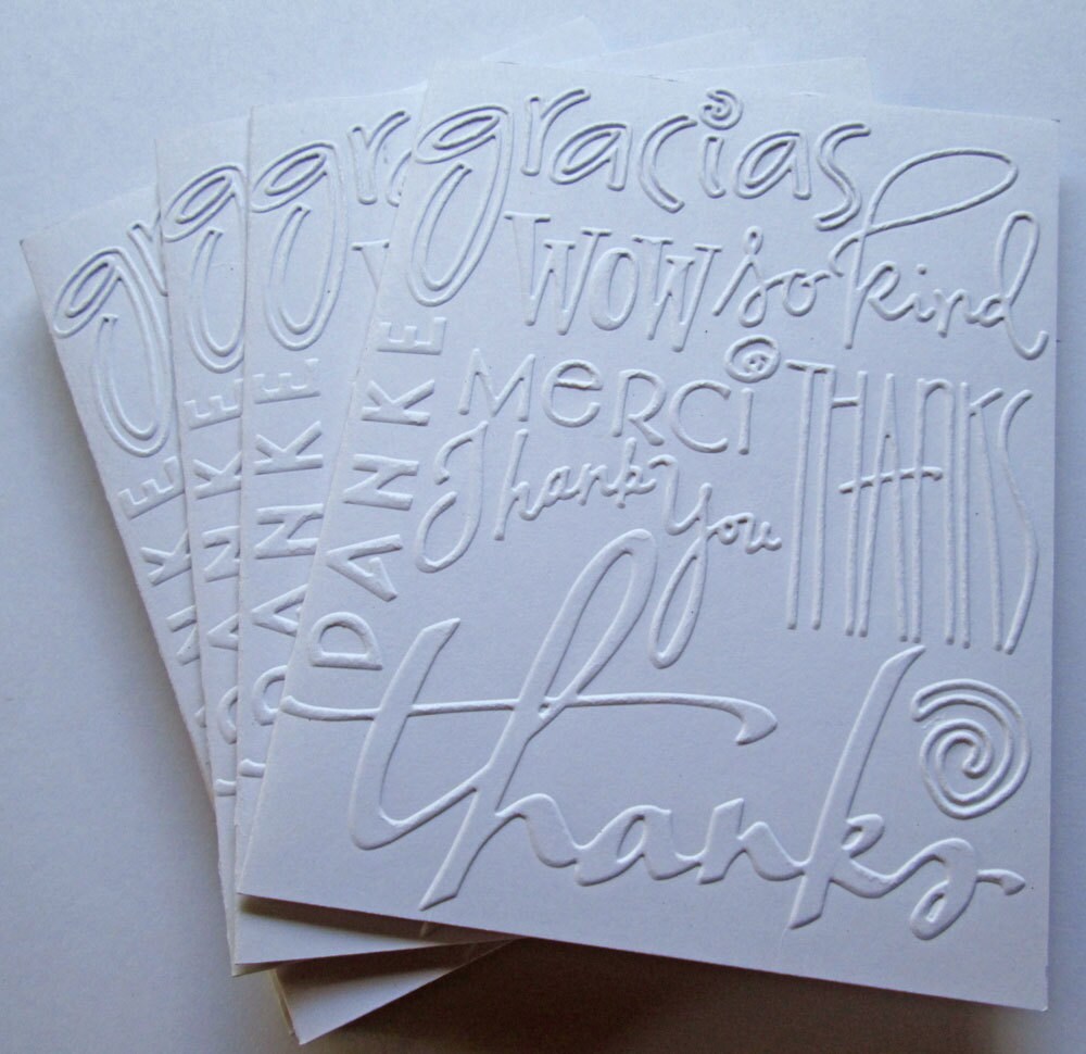Embossed Cards, Set of 8, Embossed Card Set, Thank You Cards, Note Card ...
