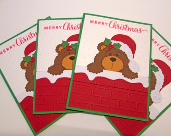 Bear Christmas Cards, Cute Holiday Card Sets, Boxed Christmas Card Sets, Holiday Cards, Merry Christmas Card Pack - Set of 4