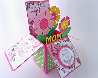 Carte pop-up Joyeuse fête des mères, carte boîte, porte-carte cadeau, cadeau pour maman