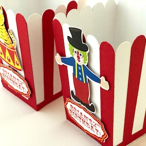 Scatole di popcorn da circo, scatole di bomboniere di Natale, decorazioni per feste di compleanno del circo, sacchetti per dolcetti, scatole di caramelle-10
