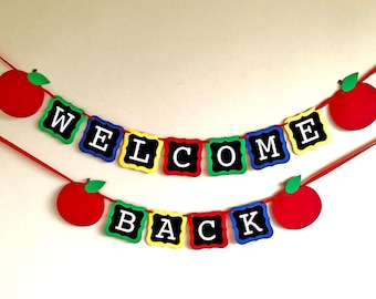 Welcome Back Banner, Welcome Banner, First Day of School, Teacher Banner, Classroom Banner, Back To School Decor,  Sign, Apple Photo Prop