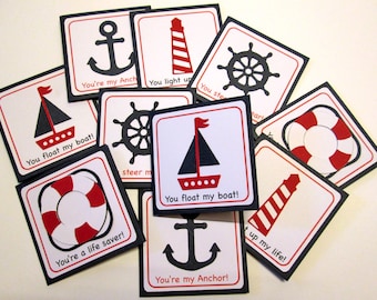 Nautical Valentine Cards, Kids Valentines Day Cards, Kids Valentine Cards, school valentines, classroom valentines,   Set of - 10
