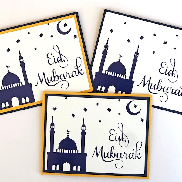 Eid Mubarak Cards, Happy Eid Greeting Cards, Islamic Greetings, Modern Eid Card, Muslim Festival Card, Set of 4