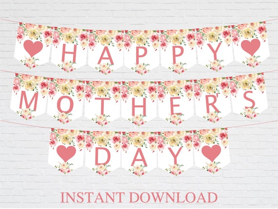 Mothers Day Printable Banner Digital Floral Happy | Etsy