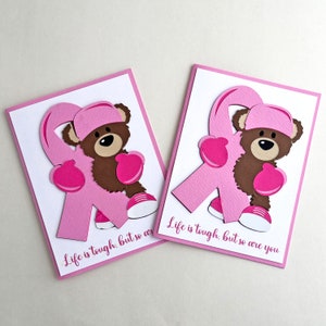 Lot de 4 cartes de correspondance pour la sensibilisation au cancer du sein, cartes de vœux pour vous, ours en peluche mignon, encouragements motivants, lot de 4