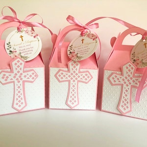 Baptism Favor Box, Girl Christening Gift Box, Pink Baptism Decorations, First Communion Favors, Custom Personalized Confirmation Bags-10