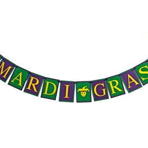 Mardi Gras Banner, Happy Mardi Gras Birthday Banner, Fat Tuesday Party Decorations, New Orleans, Fleur De Lis, Jester, Carnival Garland