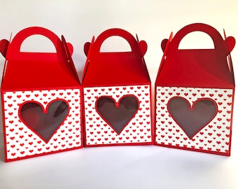 Valentine Treat Box, Favor Box, Valentines Day Gift Box, Candy Box, Party Favor Box, Classroom Valentines, Favors, Heart Box - Set of 10