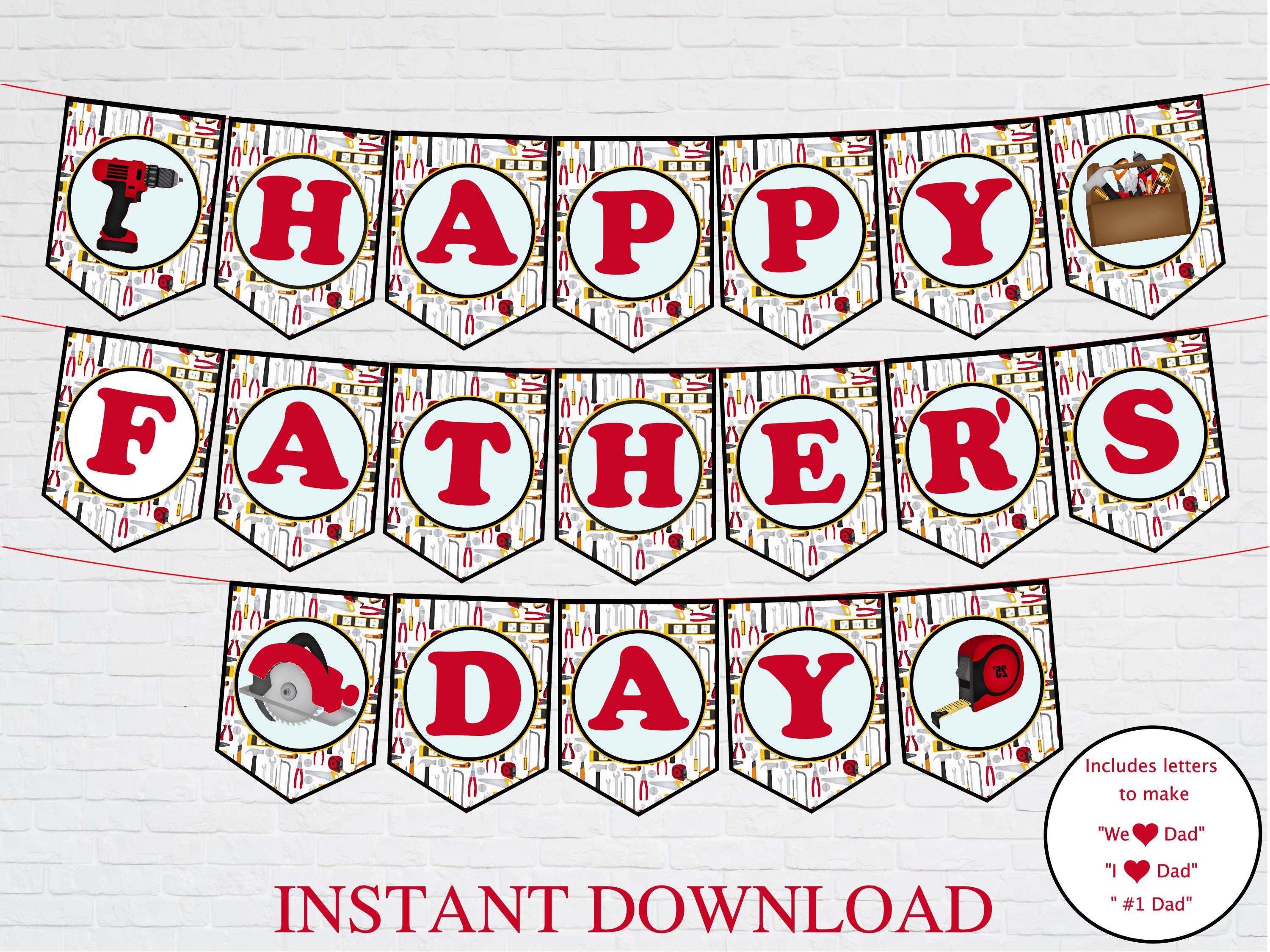tools happy father s day banner printable tool kit fix it etsy