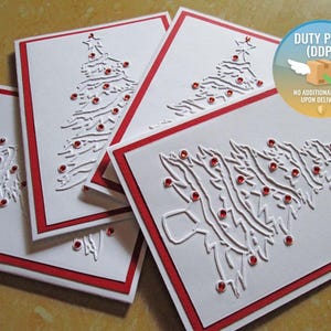 Tree Christmas Cards, Embossed Holiday Card Set, Boxed Christmas Card Sets, Merry Christmas Card Sets, US orders DDP included