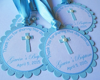 Personalized Blue Baptism Gift Tags, Favor Tags, First Communion Confirmation, Christening, Baptism Decoration, Baptism Tags, Baptism Favors