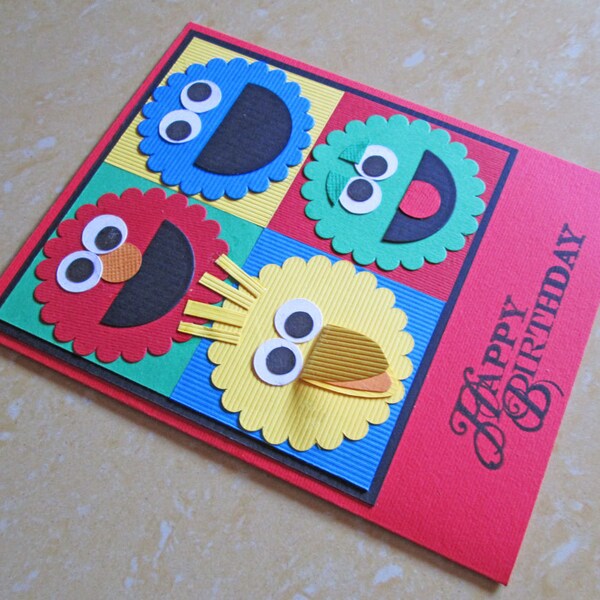 Sesame Street Happy Birthday Card, Cute Birthday Card for kids, child, children, Elmo, Cookie Monster, Oscar, Big Bird Happy Birthday Card