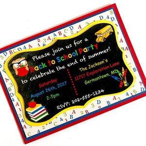 Back to School Einladungen, Ende der Sommerparty Einladung, Tafel einladen, Schulmaterial, Set von 10
