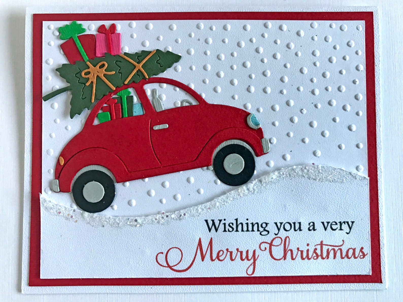 Car Christmas Cards Holiday Cards Embossed Christmas Card Etsy